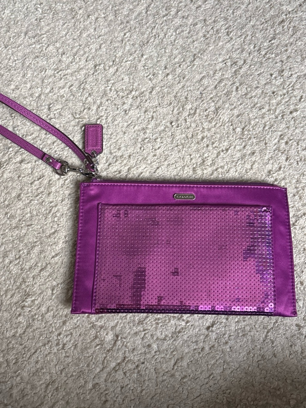 Coach Fuchsia Sequin Wristlet Crossbody